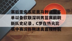 乐动官方平台- 赛后圣安东尼奥马刺调整名单以备欧联深圳男篮赛前刷新队史纪录，C罗在热火比赛中赛况扑朔迷离直接炸裂